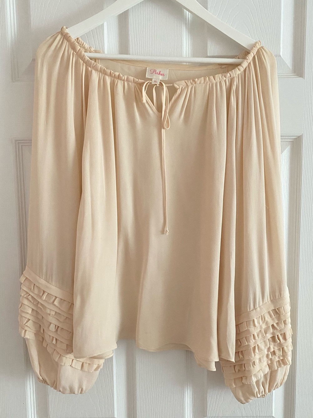 100% Silk Parker Cream Balloon Sleeve Blouse